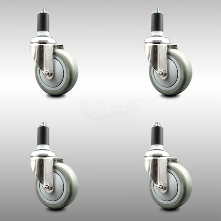 Service Caster 4 Inch 316SS Gray Polyurethane Swivel 1-1/4 Inch Expanding Stem Caster Set SCC SCC-SS316EX20S414-PPUB-114-4